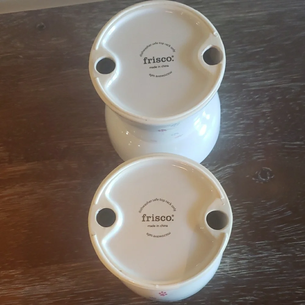 New! Frisco Cat Print Non-Skid Elevated Ceramic Cat Bowl, 1.5 cup (2 bowls)